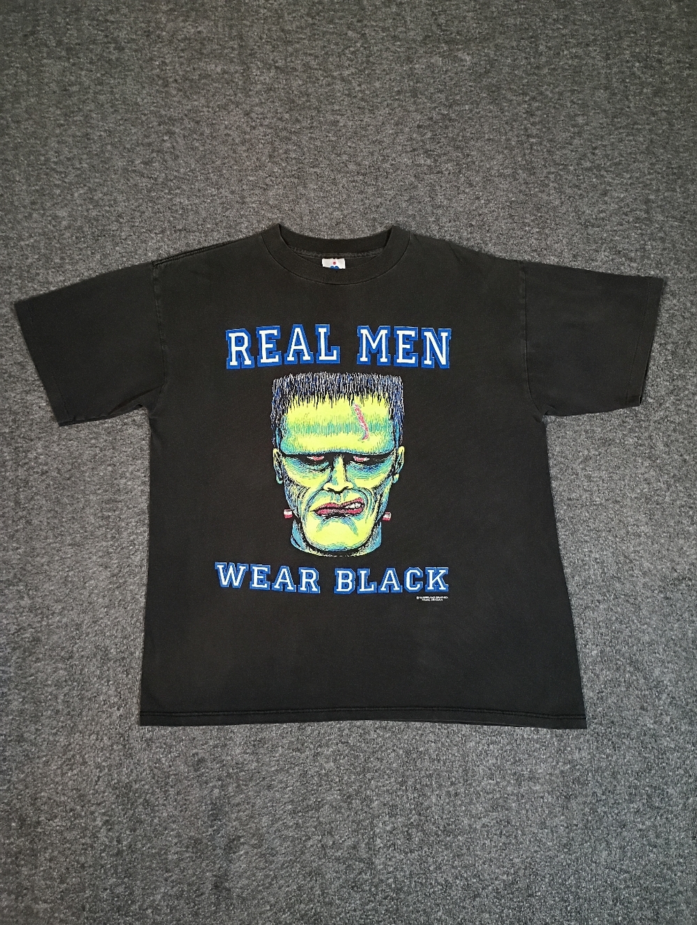 Vintage 90s Frankenstein Real Men Wear Black T Shirt USA Single Stitch Large